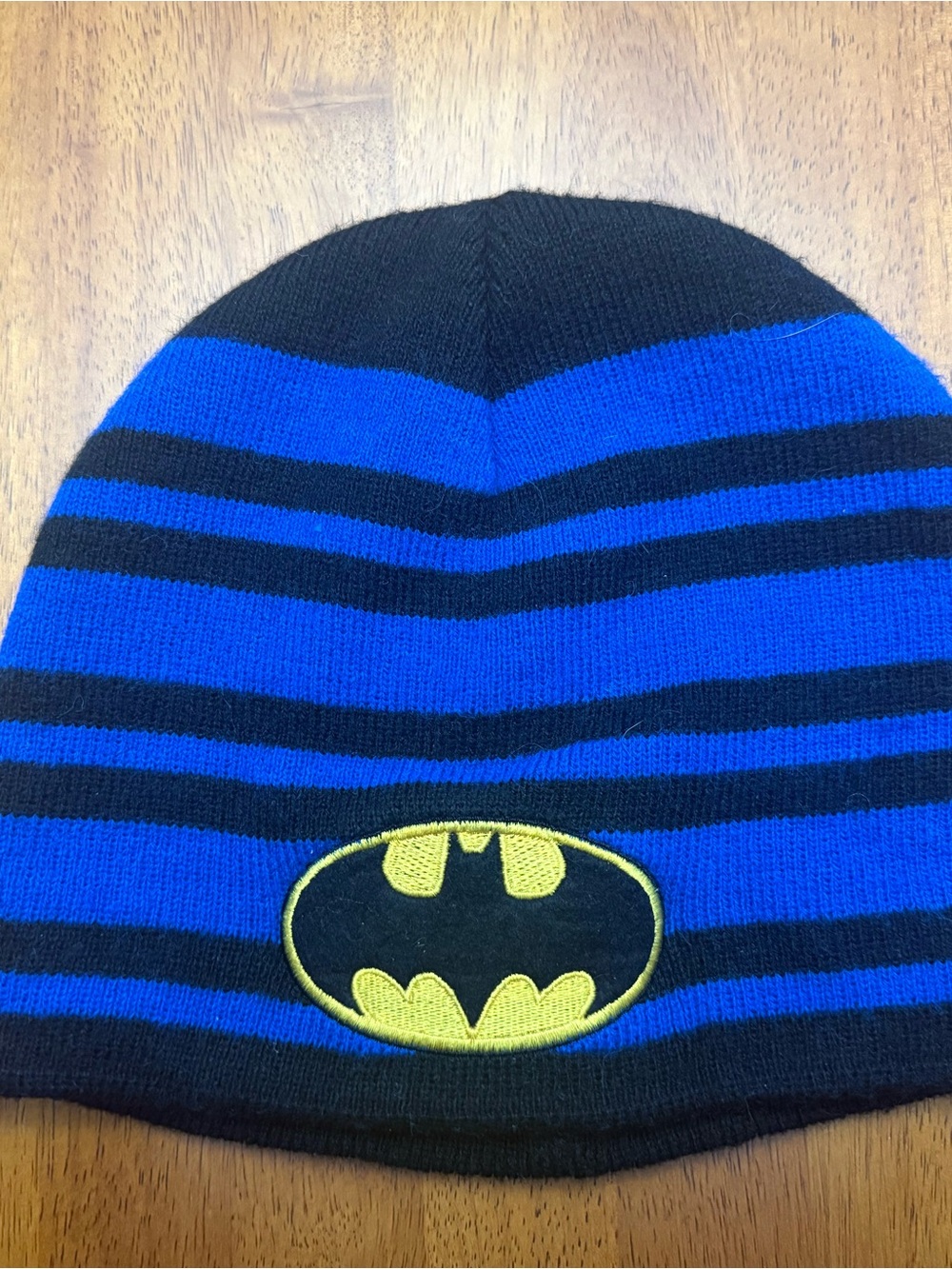 Batman Blue and Black Striped Beanie with Yellow Logo